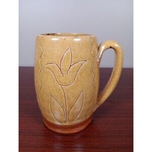 Williamsburg Pottery Mug Slipware Redware Sgraffito Tulip Early Americana